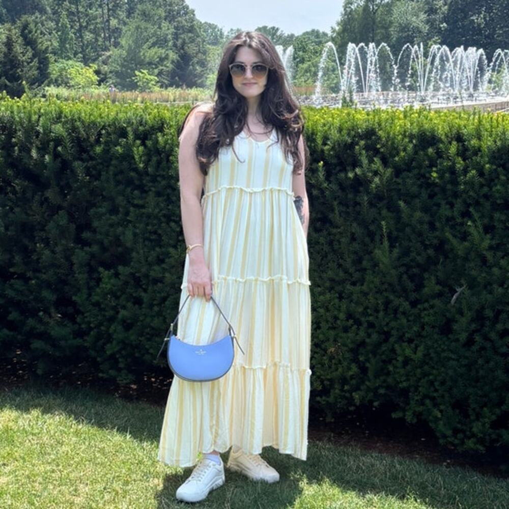 Label of Love Summer Maxi Dress Womens Large Yellow Striped Garden Party Elegant